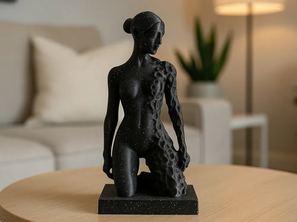 Modern Sanat Kadın Heykeli Siyah Simli Dekoratif Biblo Soyut Tasarım Ev Ofis Aksesuarı